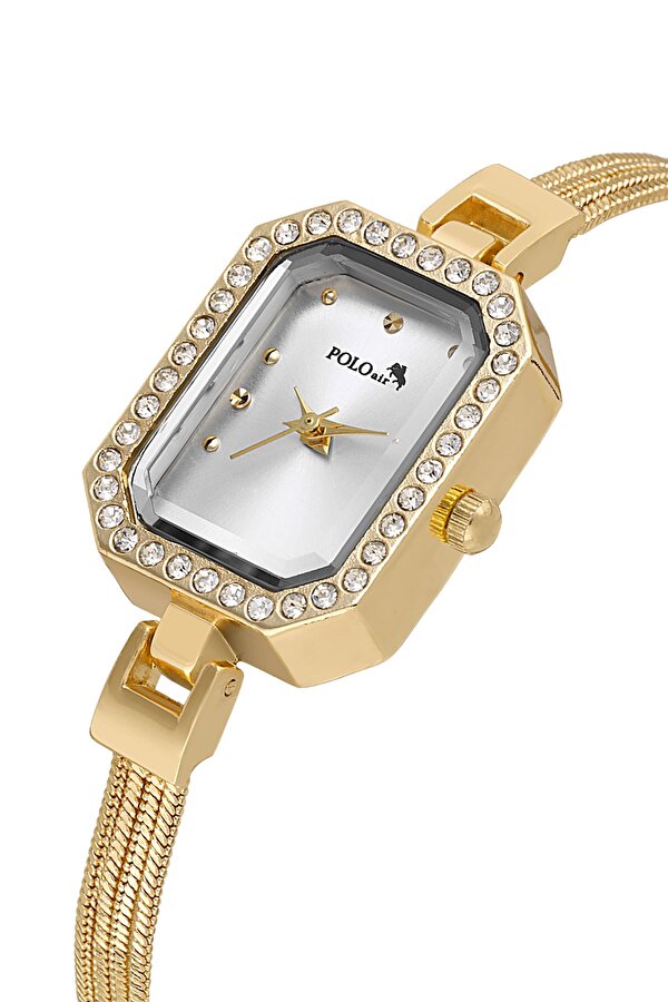 Hasır Metal Kordon Kadın Kol Saati Zirkon Taşlı Su Yolu Bileklik Kombin Gold Renk PL-1545B1