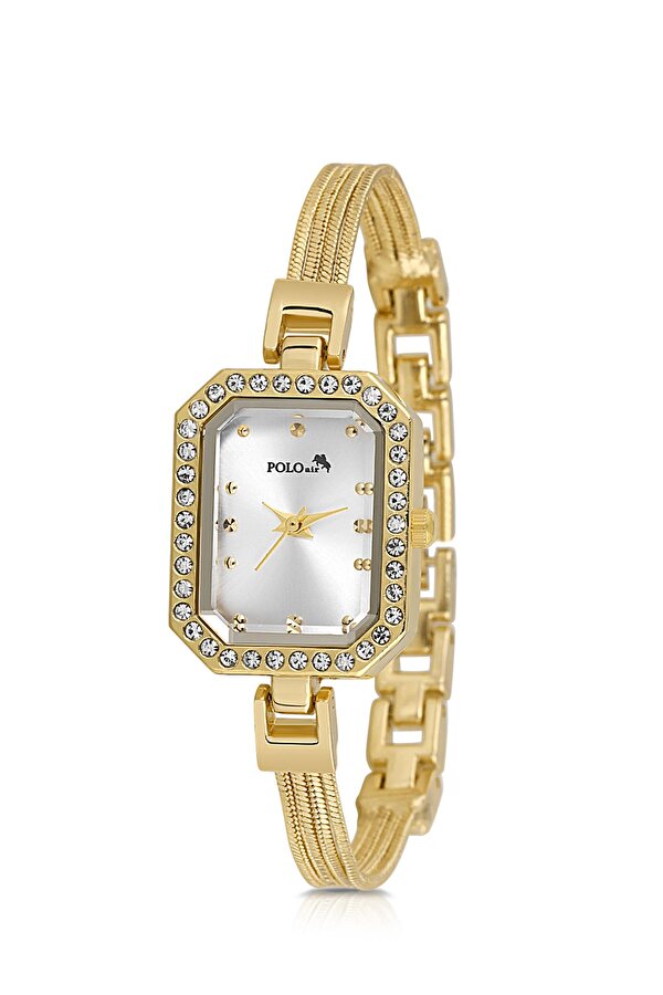 Hasır Metal Kordon Kadın Kol Saati Zirkon Taşlı Su Yolu Bileklik Kombin Gold Renk PL-1545B1