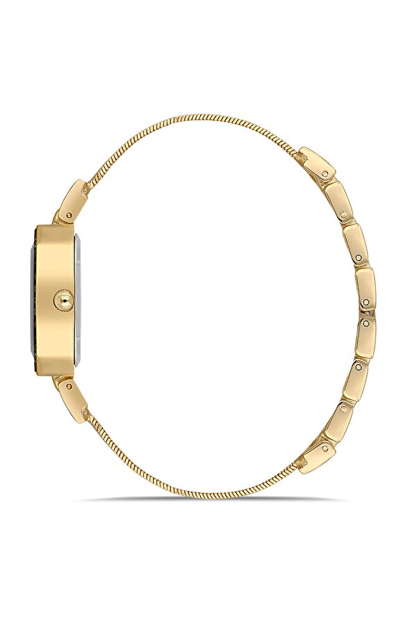 Hasır Metal Kordon Kadın Kol Saati Zirkon Taşlı Su Yolu Bileklik Kombin Gold Renk PL-1545B1