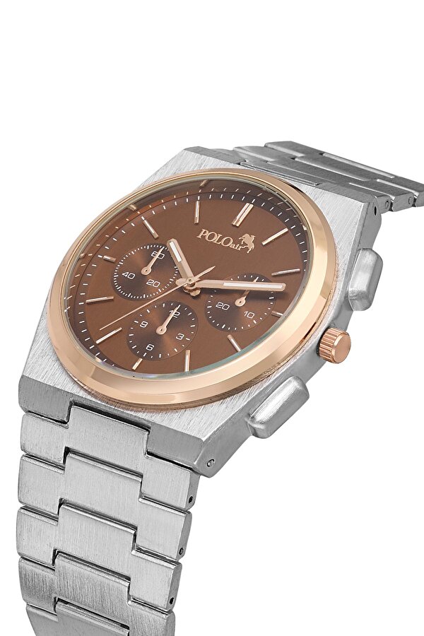 Erkek Kol Saati Cüzdan Kemer Kartlık Parfüm Set Kombin Gümüş Taba Renk PL-0999E4