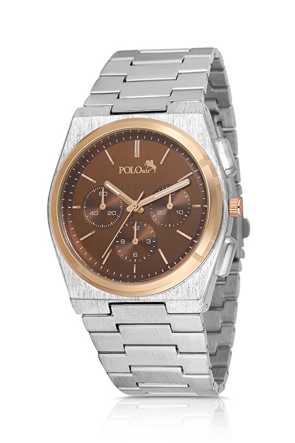 Erkek Kol Saati Cüzdan Kemer Kartlık Parfüm Set Kombin Gümüş Taba Renk PL-0999E4