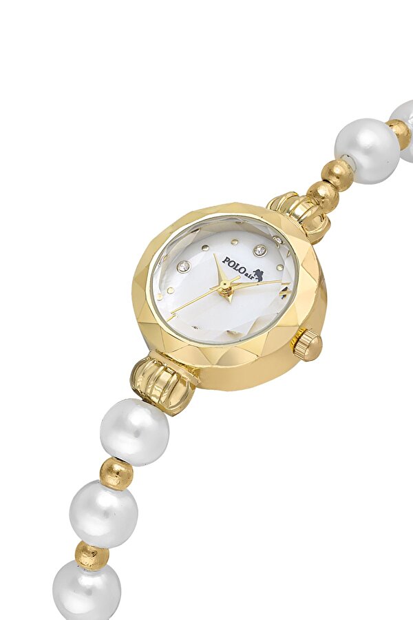 Zarif İnci Görünümlü Kadın Kol Saati Parfüm Bordo Hediyelik Kutsunda Set Gold Renk ST-2172S1