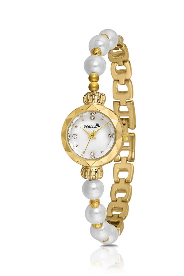 Zarif İnci Görünümlü Kadın Kol Saati Parfüm Bordo Hediyelik Kutsunda Set Gold Renk ST-2172S1