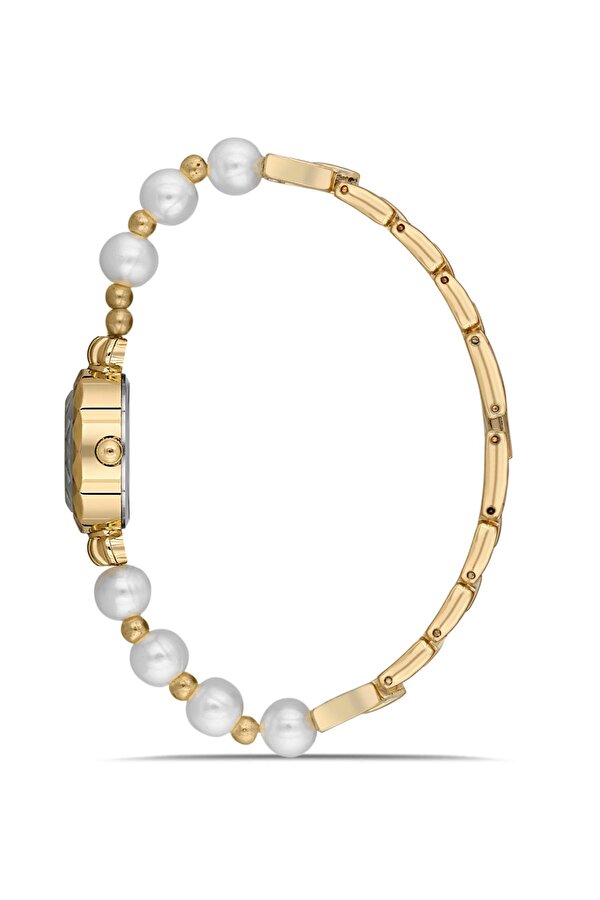 Zarif İnci Görünümlü Kadın Kol Saati Parfüm Bordo Hediyelik Kutsunda Set Gold Renk ST-2172S1