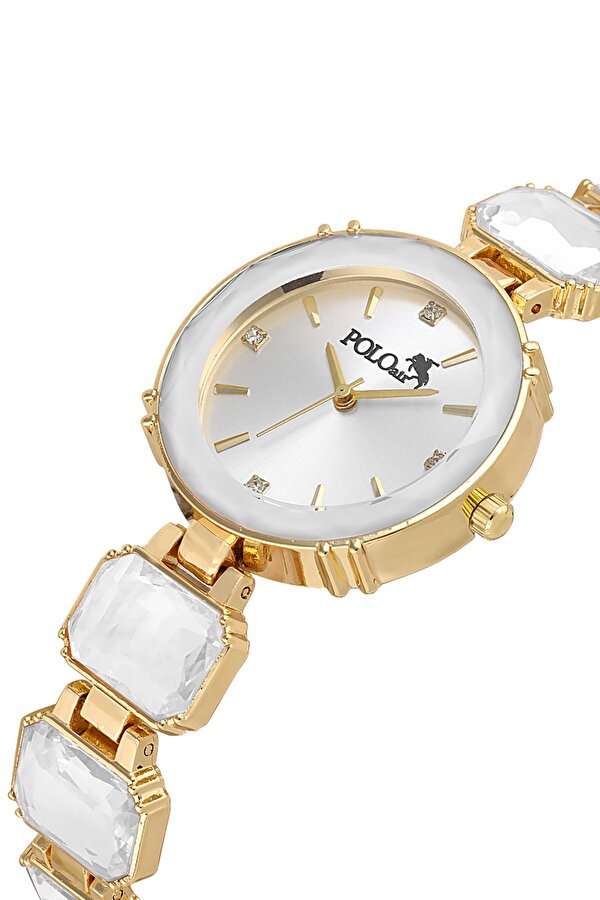 Lüx Taşlı Kordon Kadın Kol Saati Zirkon Taşlı Yuvarlak Bileklik Kombin Gold Renk PL-1533B1