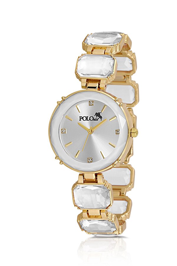 Lüx Taşlı Kordon Kadın Kol Saati Zirkon Taşlı Yuvarlak Bileklik Kombin Gold Renk PL-1533B1