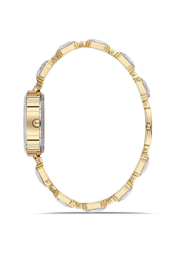 Lüx Taşlı Kordon Kadın Kol Saati Zirkon Taşlı Yuvarlak Bileklik Kombin Gold Renk PL-1533B1