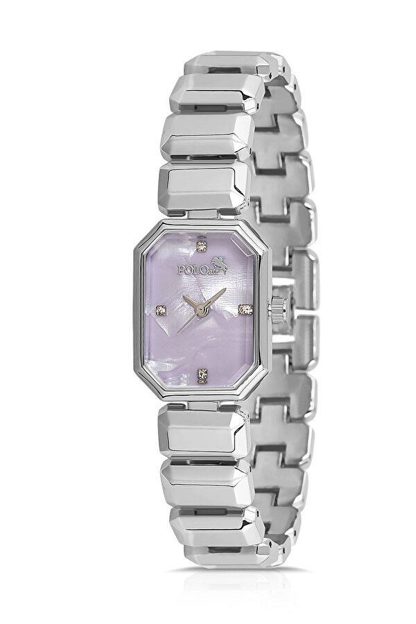 Zarif Dikdörtgen Kasa Kadın Kol Saati Zirkon Taşlı Baget Bileklik Kombin Gümüş Lila Renk PL-1532B6