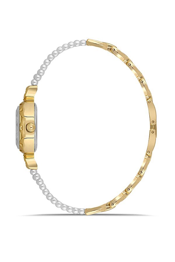 İki inci Taşlı Görünümlü Kordon Kadın Kol Saati Dorika Bileklik Kombin Gold Mavi Renk PL-1531B8