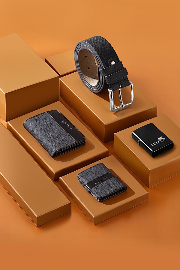 Spor Kasa Erkek Kol Saati Cüzdan Kemer Kartlık Çakmak Kombin Set Gri Gümüş Renk PL-0991E2