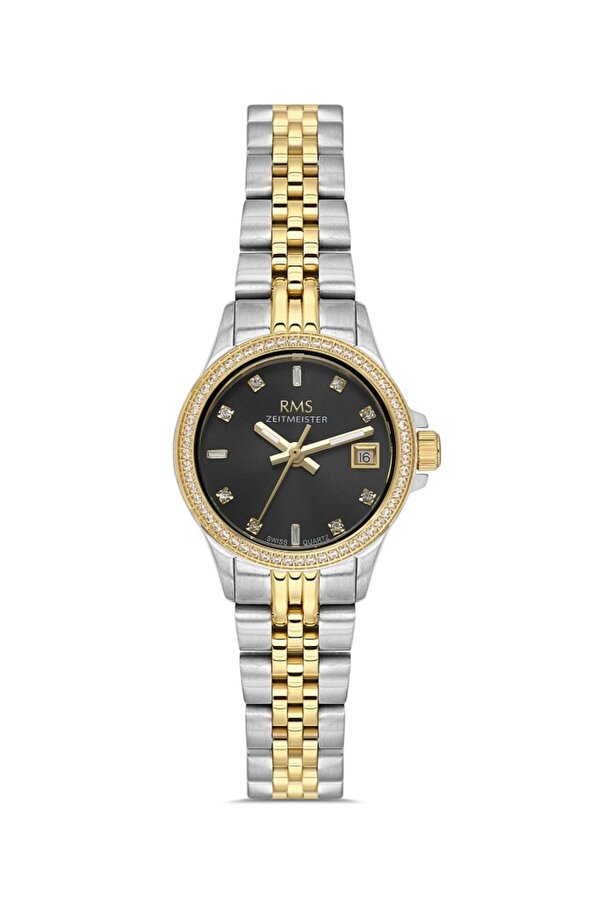 RMS.1.AG1604.08 Taşlı Tasarım Safir Cam Çelik Kordon Çelik Kasa 5 ATM Suya Dayanıklı Metalik-Altın Renk Kadın Kol Saati