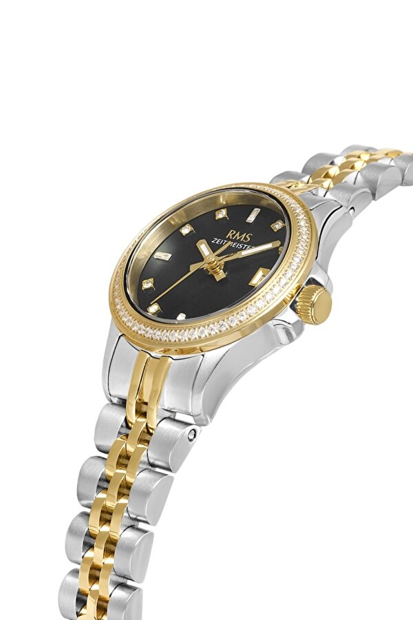RMS.1.AG1604.08 Taşlı Tasarım Safir Cam Çelik Kordon Çelik Kasa 5 ATM Suya Dayanıklı Metalik-Altın Renk Kadın Kol Saati