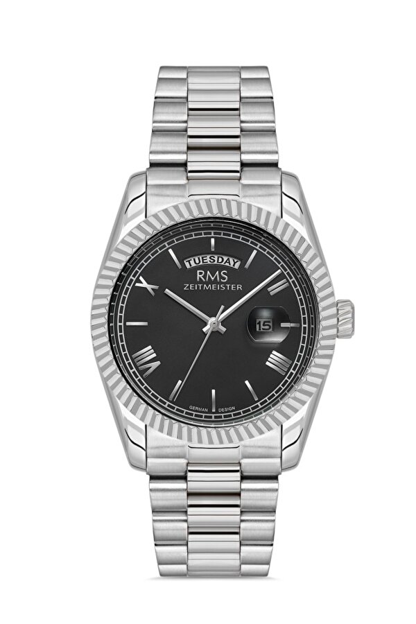 RMS.1.AG1641.02 Romen Rakamlı Kristal Camlı Çelik Kordon Çelik Kasa 5 ATM Suya Dayanıklı Metalik Renk Erkek Kol Saati