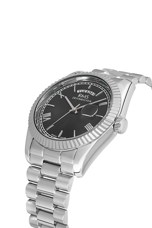 RMS.1.AG1641.02 Romen Rakamlı Kristal Camlı Çelik Kordon Çelik Kasa 5 ATM Suya Dayanıklı Metalik Renk Erkek Kol Saati