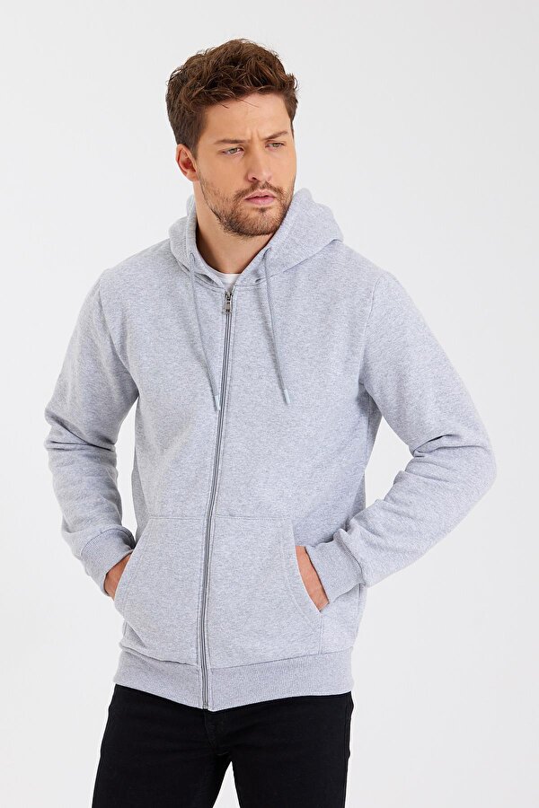 METALIC Siyah Kanguru Cepli Kapüşonlu Fermuarlı İçi Pamuklu Erkek Hırka