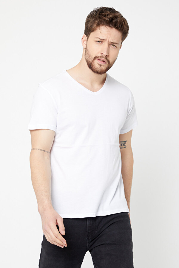 Erkek Pamuklu Kısa Kollu V Yaka T-shirt