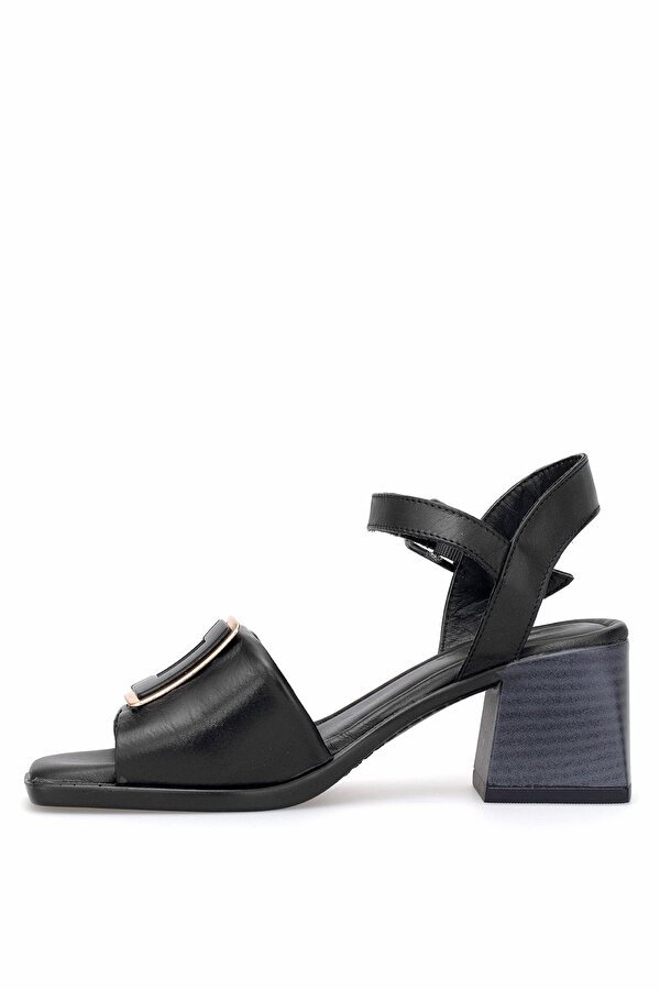 Elit Brk488 Kadın Hakiki Deri Klasik Topuklu Ayakkabı Siyah