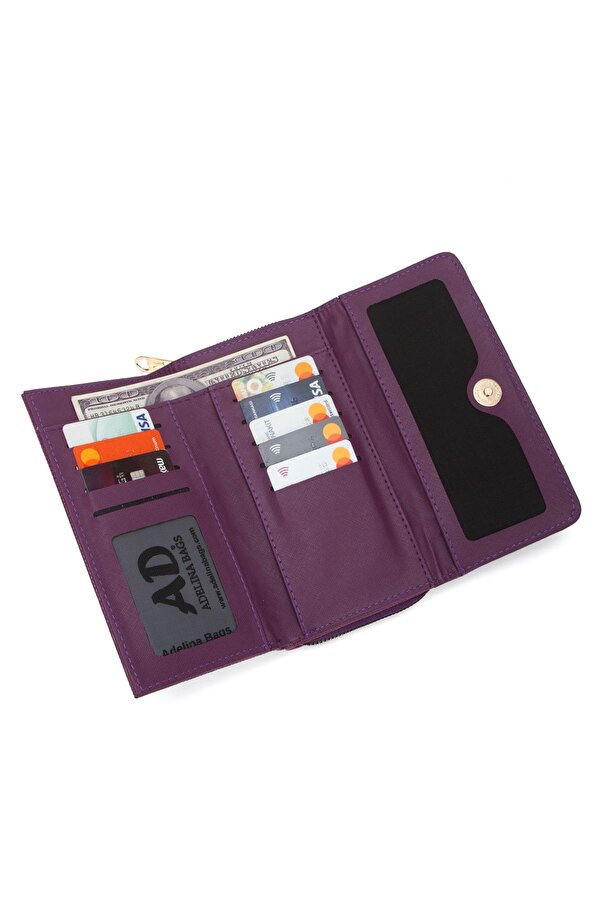 Kadın Kağıt Para ve Kartlık Bölmeli Cüzdan Fermuar Detaylı