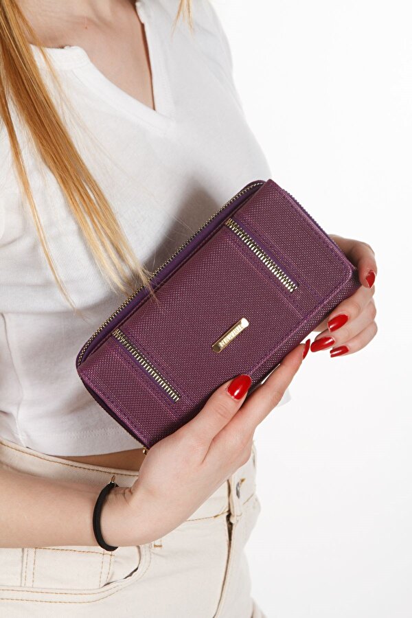 Kadın Kağıt Para ve Kartlık Bölmeli Cüzdan Fermuar Detaylı