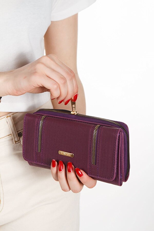 Kadın Kağıt Para ve Kartlık Bölmeli Cüzdan Fermuar Detaylı