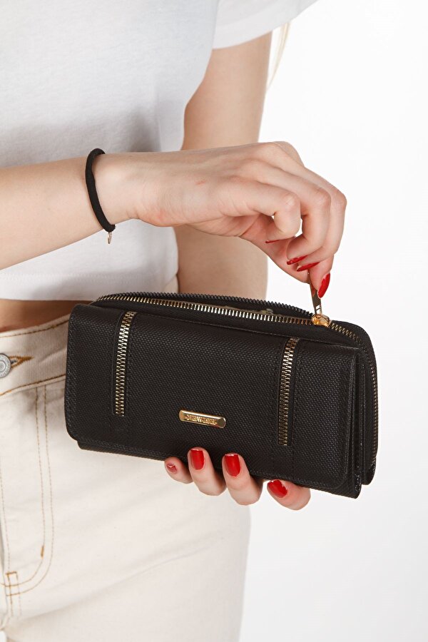 Kadın Kağıt Para ve Kartlık Bölmeli Cüzdan Fermuar Detaylı