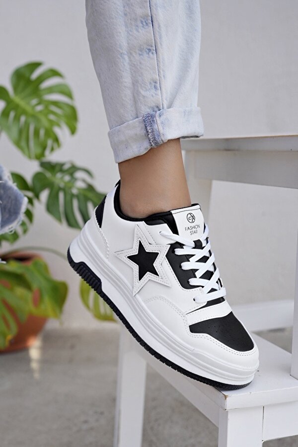 Kadın Anatomik Garantili  Hafif Esnek Rahat Sneaker Spor Ayakkabı Beyaz Siyah