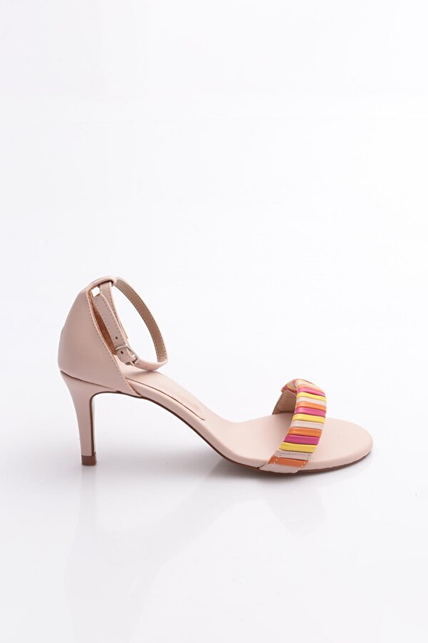 5315 Kadin Bilekten Bağlama Renkli Şerit Topuklu Ayakkabi