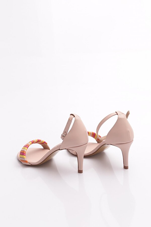 5315 Kadin Bilekten Bağlama Renkli Şerit Topuklu Ayakkabi