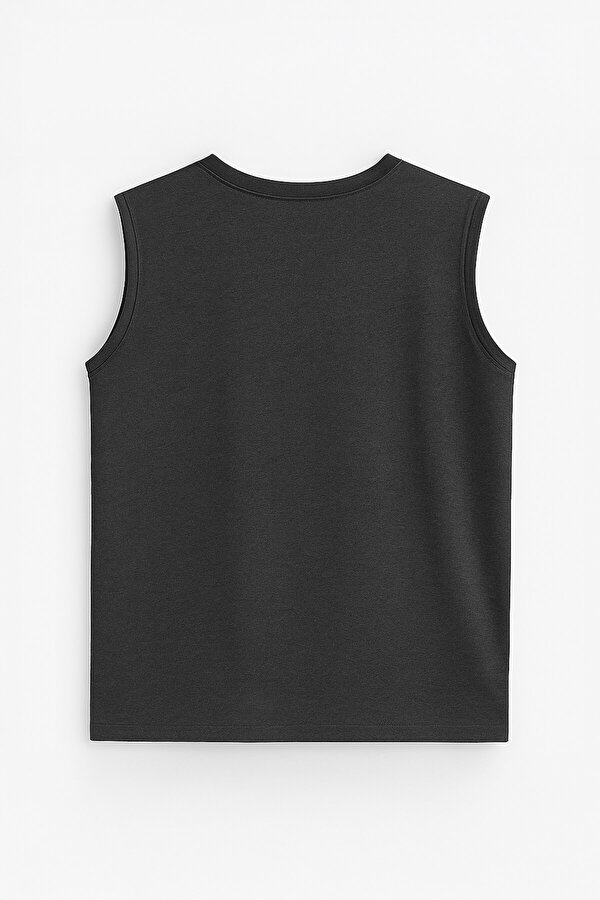 Erkek Bisiklet Yaka Baskılı Antrasit Kolsuz T-shirt