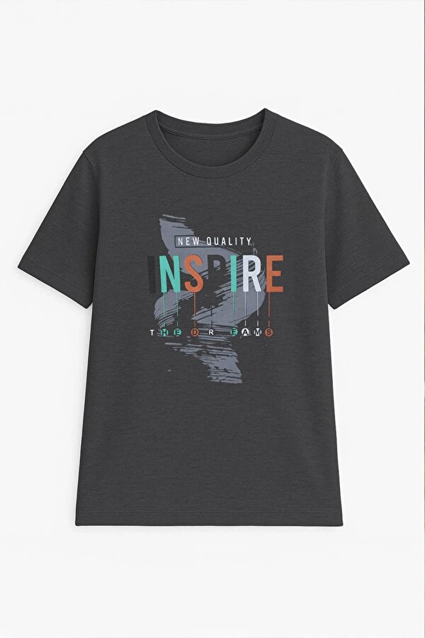 Erkek %100 Pamuk Bisiklet Yaka Yazı Baskılı T-shirt