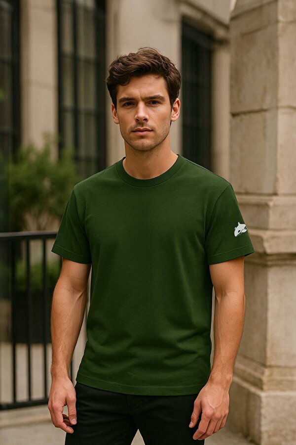 Erkek Bisiklet Yaka Basic Düz Kısa Kollu Gri T-shirt