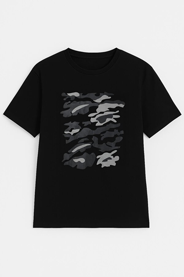 Erkek Bisiklet Yaka %100 Pamuk Baskılı Siyah T-shirt