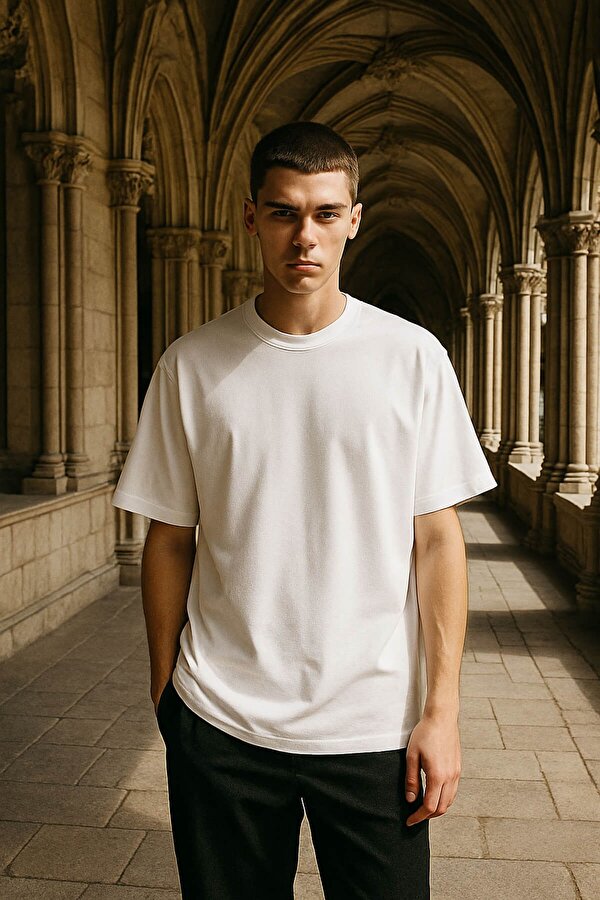 Erkek Bisiklet Yaka Oversize %100 Pamuk T-Shirt