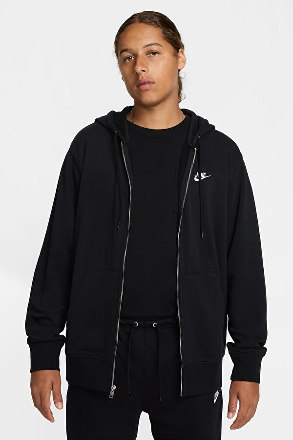 M NK CLUB FT FZ HOODIE Siyah Erkek Fermuarlı Sweatshirt