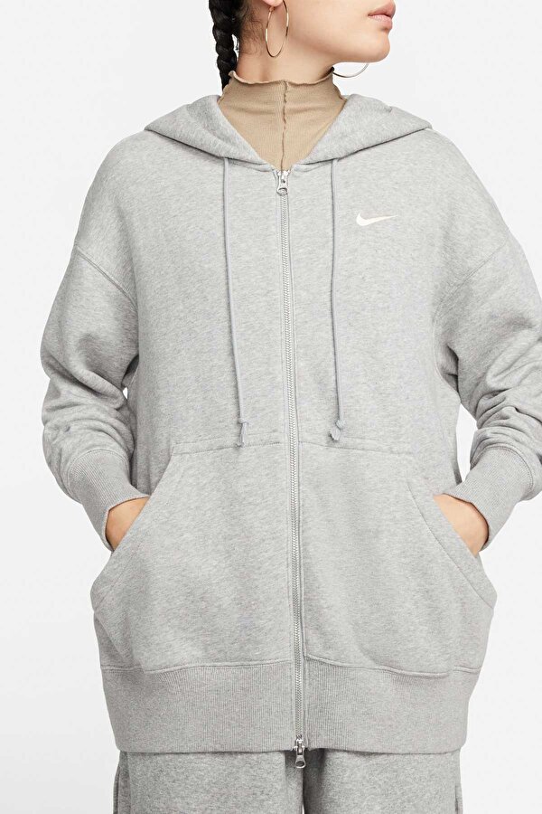 W NSW PHNX FLC FZ OS HOOD Gri Kadın Fermuarlı Sweatshirt