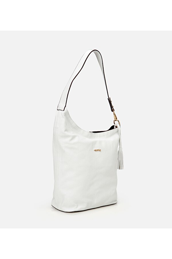 Kadın Deri Beyaz Asimetrik Yumuşak Dokulu Omuz Çantası