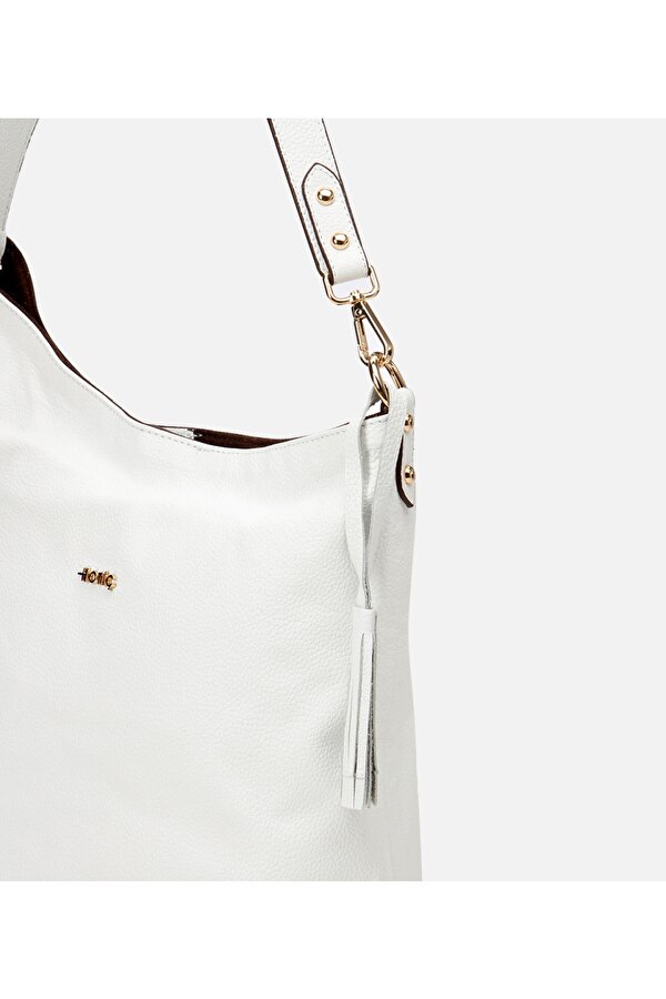 Kadın Deri Beyaz Asimetrik Yumuşak Dokulu Omuz Çantası