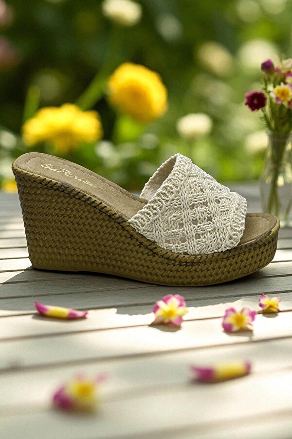 2503 10.5 cm Dolgu Topuklu Kadın Terlik Ayakkabı Düğün Nişan Abiye Kadın Ayakkabısı