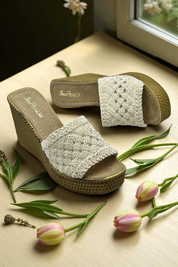 2503 10.5 cm Dolgu Topuklu Kadın Terlik Ayakkabı Düğün Nişan Abiye Kadın Ayakkabısı