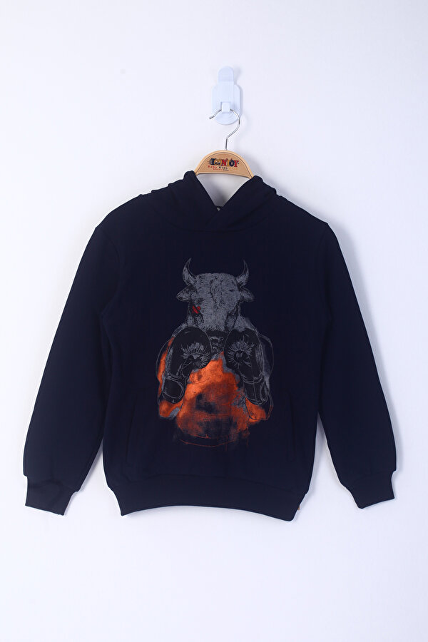 Toontoy Erkek Çocuk Boks Eldivenli Boğa Baskılı Sweatshirt