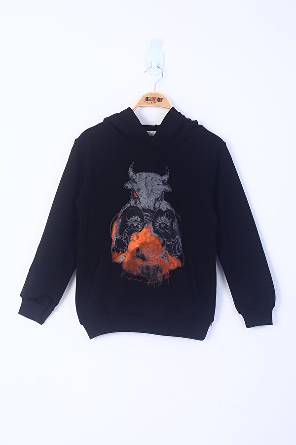 Toontoy Erkek Çocuk Boks Eldivenli Boğa Baskılı Sweatshirt