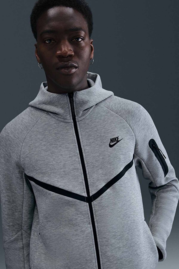 Tech GRI Erkek Fermuarlı Sweatshirt