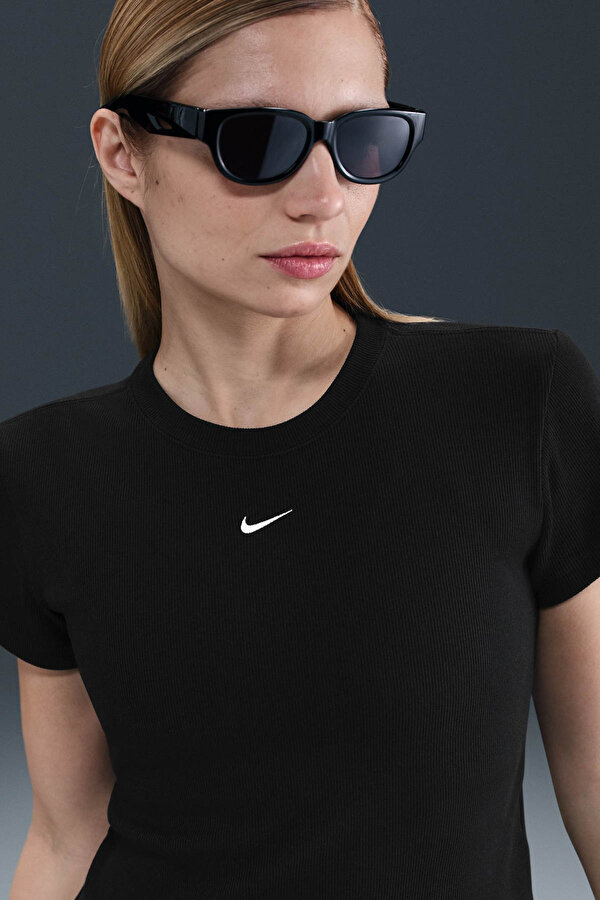 W NSW RIB  TGHT SS TEE Siyah Kadın Kısa Kol T-Shirt