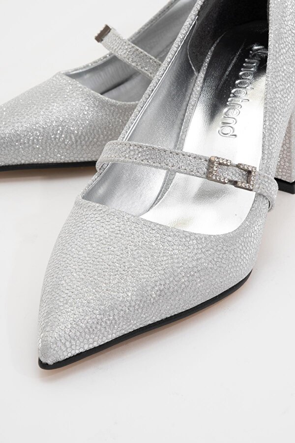 Kadın Kemerli Taşlı Topuklu Ayakkabı GÜMÜŞ NOLTALI SİM