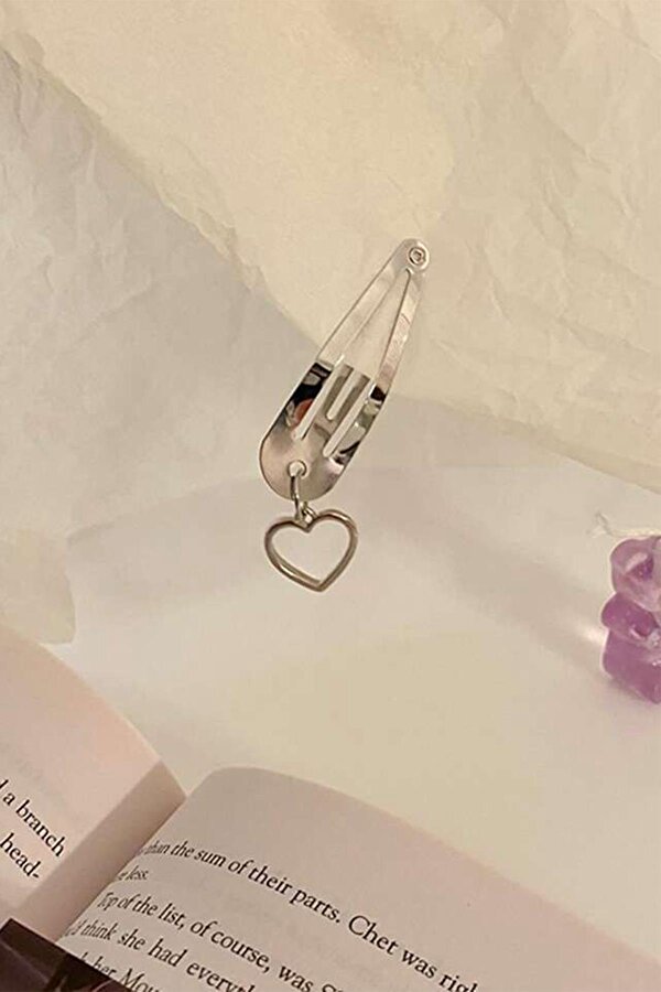 Gümüş Renk Trend 4 lü Sallantılı Kalp Çıt Çıt Toka