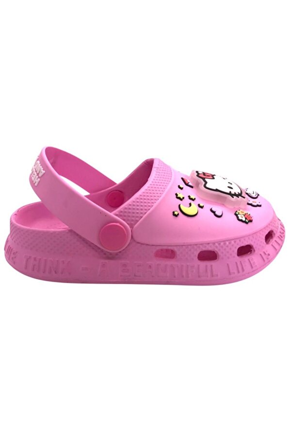 Hello Kitty Kız Çocuk Kaymaz Taban Işıklı Pembe Terlik Havuz Plaj Sandaleti