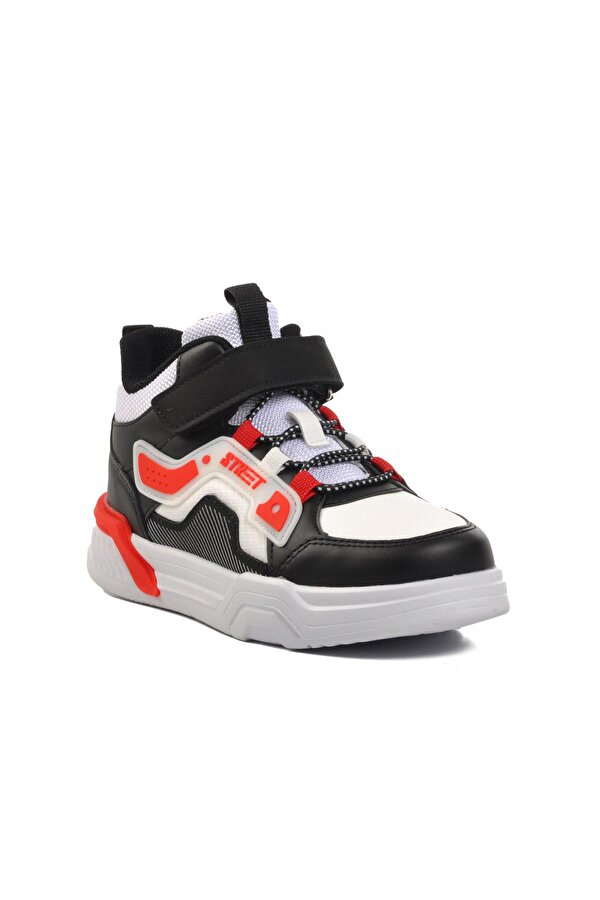 1726-F Siyah-Beyaz-Kırmızı Unisex Çocuk Bilek Boy Sneaker