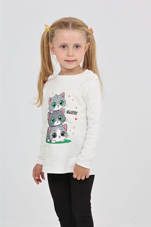Toontoy Kız Çocuk Üçlü Kedi Baskılı Sweatshirt