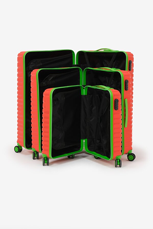 Unisex Turuncu Yeşil 3 lü Set Silikon Kırılmaz PP Valiz