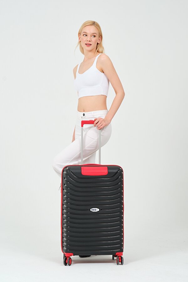 Unisex Siyah Kırmızı 3 lü Set Silikon Kırılmaz PP Valiz